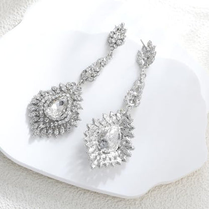 Crystal Teardrop Dangle Earrings - S925 Sterling Silver Posts Rhinestone Drop Earrings for Women Wedding Bridal Brides Bridesmaids Party Prom Pageant Fashion Costume Jewelry - style: clear teardrop dangle earring silver