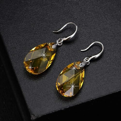 Austrian Crystal Teardrop Dangle Hook Earrings for Women 14K Gold Plated Hypoallergenic Jewelry - color: Yellow
