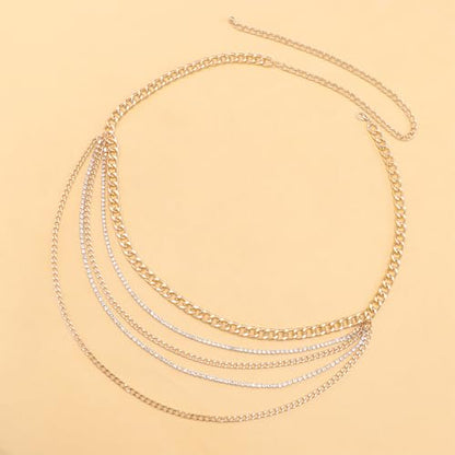 Chunky Gold Waist Chain for Women Rhinestone Layered Belly Belt Chains Beach Waist Chain Waterproof Cuban Body Chain Adjustable Bikini Body Jewelry Summer Beach Accessories Jewelry Gift - color: Gold