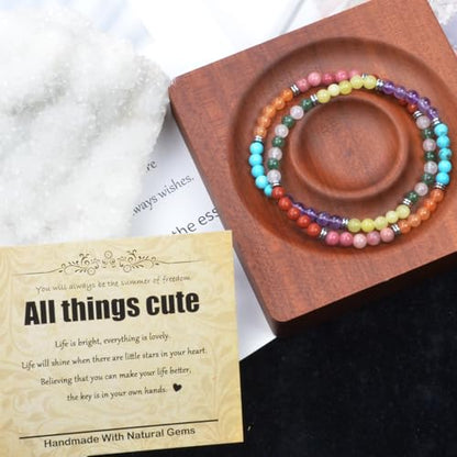 Natural Healing Gemstone Bracelet Handmade Yoga Stretch Elastic Bracelet Stress Relief Crystal Jewelry for Men and Women - color: All things cute (Good Attitude), size: 4mm