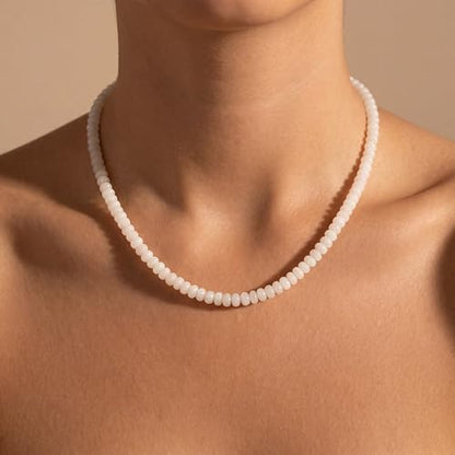 CONRAN KREMIX Colorful Stone Beaded Necklace for Women,Natural Gemstone Bead Choker Necklaces Boho Summer Beach Layering Necklace Jewelry Gift for Women - color: Clear white