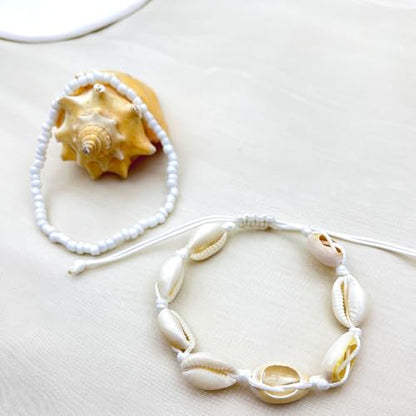 3PCS Boho Anklets for Women Summer Beach Women's Ankle Bracelets Beaded Anklet Bracelet Waterproof Beach Anklets Shell Starfish Anklet Foot Chain Jewelry for Women - color: 2PCS/white beaded