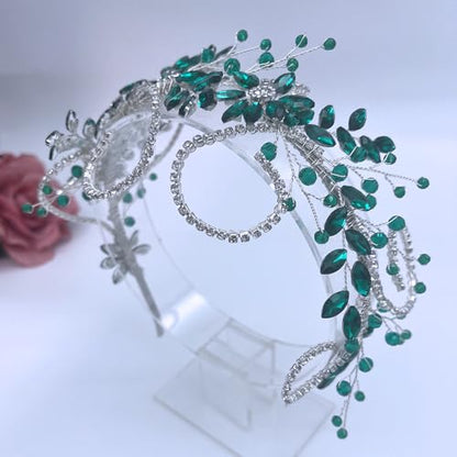 Rhinestone Bride Headband, Wedding Headpiece for Brides, Bridal Hair Accessories(Green) - color: Green