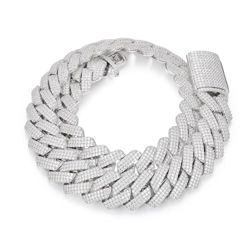 Ucciyo 30MM/25MM Cuban Link Chain for Men, Luxury Iced Out Diamond Chain | Luxurious Diamond-Simulated, Large Miami Cuban Style, 18K Gold Plated - color: 25MM-Silver, size: 20 Inch