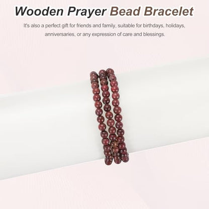 MECCANIXITY Prayer Beads Bracelet, Natural Wooden Bead Mala Bracelets Link Wrist Men Women Beaded Stretch Crafts Bangle - color: Violet Color
