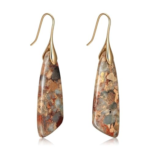 Boho Natural Imperial Jasper Teardrop Dangle Earrings for Women – Hypoallergenic French Hook Stone Drop Earrings Jewelry - color: Agalmatolite Golden Hook