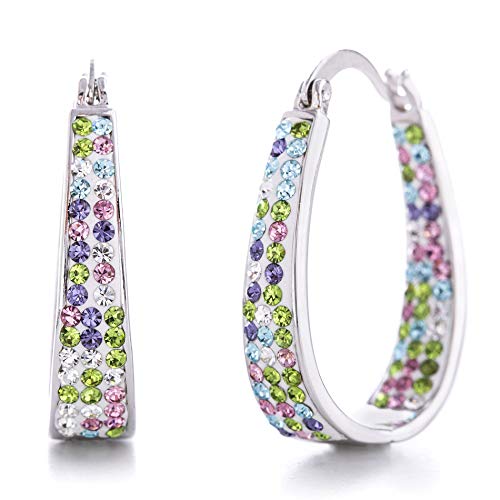 Devin Rose Oval Inside Outside Hoop Earrings for Women Faceted Sparkle Crystals - color: Multi