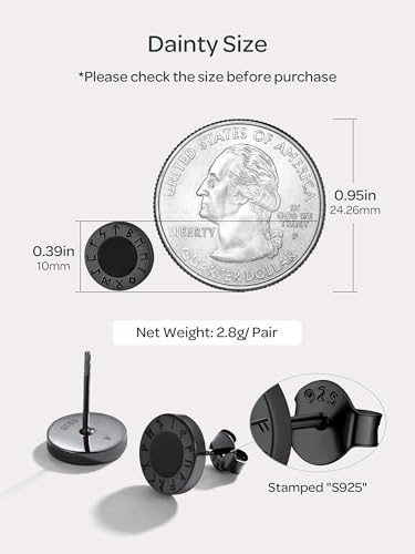 ChicSilver 925 Sterling Silver Viking Rune Natural Black Onyx Stud Earrings For Women Men - style: B: Front Runes-Black