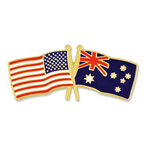 PinMart Crossed American Flag Lapel Pin - Gold Color Plated Enamel Pins - color: Australia Gold-Color Plated, size: 25 Pack