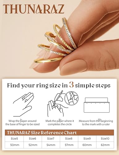 THUNARAZ 14K Gold Plated Rings for Women Non Tarnish Stack Ring Size 5-10 | Stackable, Thin, Cubic Zirconia, Thumb, Trendy, Dainty, Ring Set, Statement, Promise, Engagement, Bands,Jewelry