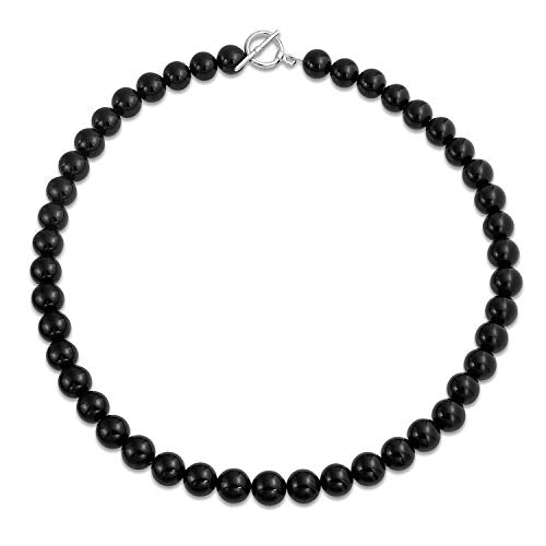 Bling Jewelry Simple Classic Hand Knotted Created Semi Precious Gemstone Round Ball 10MM Bead Strand Choker Collarbone Necklace Western Jewelry For Women Toggle Clasp 15 17 19 Inch - color: Black Onyx
