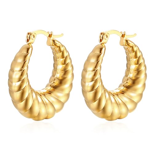 Croissant Earrings for Women Twisted Round Hoop Earrings Elegant Small Hoop Earrings 14K Gold Plated Croissant Stud Earrings Chunky Gold Earrings Jewelry Gifts