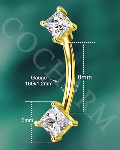COCHARM Minimalist Rook Earrings 16G Rook Piercing Jewelry Stainless Steel Eyebrow Rings for Women Men Dainty Lobe Earrings 6/8MM - color: YG-8MM