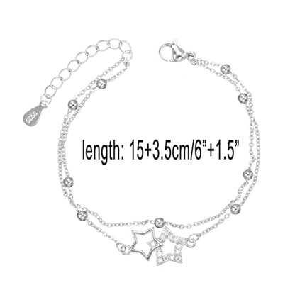 kelistom 925 Sterling Silver Bracelets for Women Teens, Love Heart Charm Chain Bracelet Bangle Fashion Jewelry Gifts - color: Double star-white
