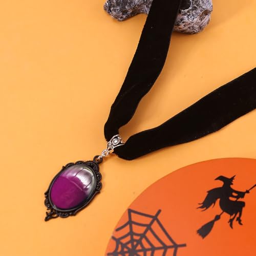 Gothic Black Velvet Goth Choker Necklace for Women,Cameo Black Choker Crow Skull Pendant Necklace Vintage Collar Skull Necklace Gothic Jewelry - style: Purple