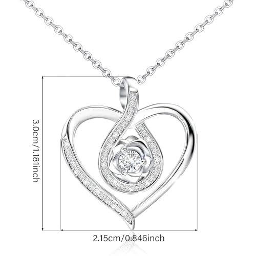 Sterling Silver Pendant Necklace Charms Hypoallergenic Fashion Jewelry Dainty Valentines Day Birthday Gift for Women - style: Heart with Rose Flower