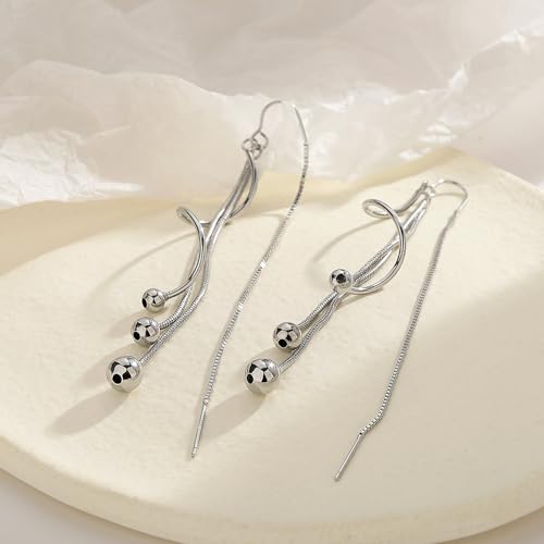 925 Sterling Silver Dangle Earrings with Charms Heart, Water drop, Moon, Star Long Drop Earring for Women Jewelry Gifts Hypoallergenic - color: spiral tassels
