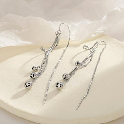 925 Sterling Silver Dangle Earrings with Charms Heart, Water drop, Moon, Star Long Drop Earring for Women Jewelry Gifts Hypoallergenic - color: spiral tassels