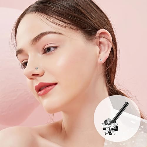 36-44 Pcs 18G 20G Nose Rings Studs Nose Rings for Women Nose Piercings Jewelry Surgical Stainless Steel Nose Studs Moon Star Heart Butterfly Hypoallergenic Body Piercing Jewelry for Women Men - color: 20G Black A-Straight- 44 Pcs