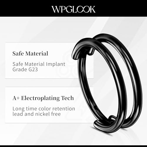 2 PCS Cartilage Earring Double Triple Hoop Nose Ring Titanium Conch Piercing Jewelry - color: Black, size: 16g 12mm