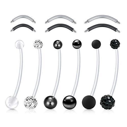 D.Bella 14G Pregnancy Belly Button Rings with Replacement Balls Flexible Bioplast Sport Maternity Belly Ring Retainer for Women Navel Piercing Retainer 1 1/2Inch (38mm) - color: Style F