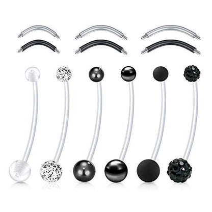D.Bella 14G Pregnancy Belly Button Rings with Replacement Balls Flexible Bioplast Sport Maternity Belly Ring Retainer for Women Navel Piercing Retainer 1 1/2Inch (38mm) - color: Style F
