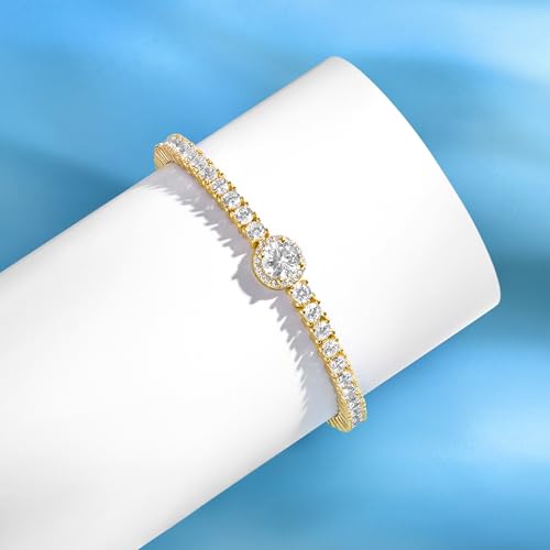 18K Gold Plated 3.0mm Bracelet Classic Hypoallergenic Cubic Zirconia Tennis Bracelet for Women 6.5-8.5 Inch - color: Gold, size: 6.5 inch