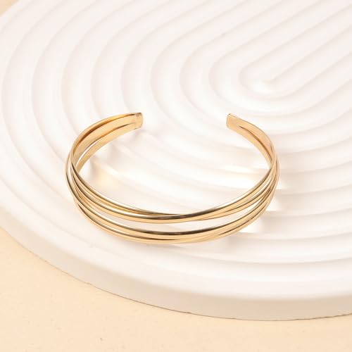 AOZEL Gold Bangle Cuff Bracelets for Women Trendy Chunky Adjustable Twist Love Textured Bracelet Jewelry Gifts - color: Gold Twisted
