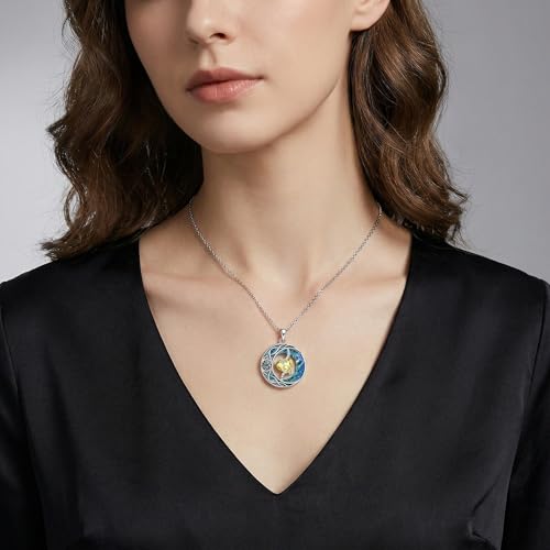 ONEFINITY Moon Star Necklace 18K White Gold Plated Celtic Moon Birthstone Pendant Necklaces Heart Birthstone Anniversary Birthday Jewelry Gifts for Women Wife Mom - style: November