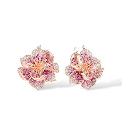 Santuzza Sterling Silver Gemstone Flower Earrings for Women - color: [A]Hibiscus-Pink
