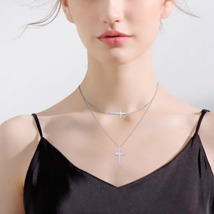 Yearace Choker Necklaces for Women S925 Sterling Silver Sideways Cross/Butterfly/Handcuffs/Infinity Interlocking/Chakra Choker Necklace Dainty Sideways Cross Necklace Jewelry Gift - style: Layered Cubic Zirconia Cross 18+16+2''