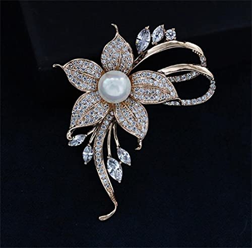 Rhinestone Pearl Flower Brooch - Femininity Art Pin Sweater Accessories for Women, Girls, Ladies (1 Count)