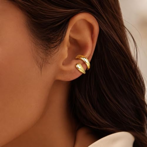 Flower Ear Cuff Set for Women Non Piercing Cartilage Earrings Clip On Wrap Cuffs Stackable Jewelry Gifts - color: B1:gold chunky ear cuff