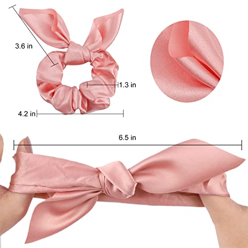 20 Pack Pink Bow Scrunchies for Thick Hair, Satin Silk Ponytail Holders with Ribbon for Girls and Women - color: Pink