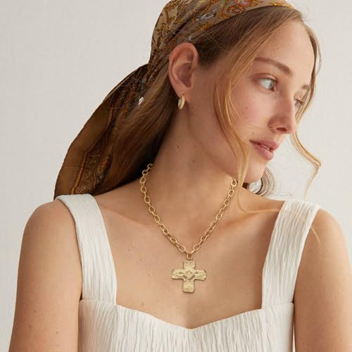 SOFYBJA Saint Benedict Necklace Drop 18K Gold Toggle Medallion Coin Cross Pendant Necklaces Religious Jewelry Catholic Gift for Women - color: Gold Cross Necklace