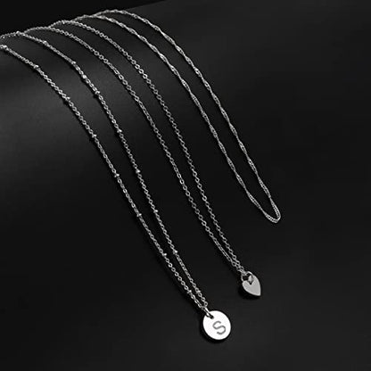 Layered Initial Choker Necklaces Handmade 14K Gold Plated Dainty Heart Personalized Letter Disc Pendant Layering Gold Necklaces for Women Gift Jewelry,Valentines Day Gifts for Mom Wife Girlfriend - style: S-Silver