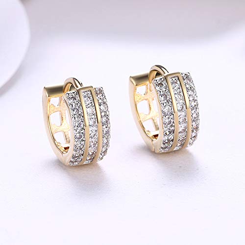 14K Rose Gold Plated Three Row Cubic Zirconia Small Huggie Hoop Earrings Fashion Jewelry for Men Women - color: gold