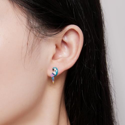 925 Sterling Silver Earrings Hypoallergenic Huggie Earring for Women - color: parrot