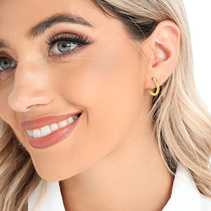 3 Pairs 925 Sterling Silver Small Huggie Hoop Earrings for Women Men | 14K White Gold Plated, Hypoallergenic, Small Silver Hoops - color: B-Gold 8/10/12mm