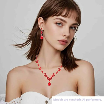 Kamirola Bridal Jewelry Set, Jewelry Set for Women, Necklace Dangle Earrings Bracelet Set, White Gold Plated (TR76) - color: Red