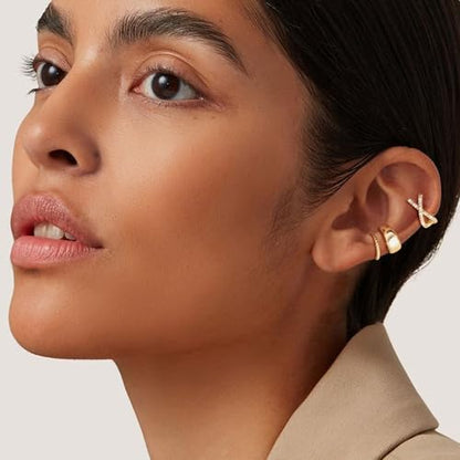 OOOPEL 3 Pairs 14K Gold Plated Ear Cuffs Non Piercing Lightweight Stackable Chunky Earring Cuff for Women Adjustable Non-Fading Fake Earrings Suitable for Christmas Gift - style: Cross CZ