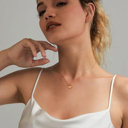 HERIER Cute Heart Necklace Dainty 18k Gold Plated Tiny Heart Pendant Choker Necklaces Small Gold Love Open Heart Chain Necklace for Women Simple Gold Necklace for Women Trendy Jewelry - color: Flower Heart Necklace-Gold