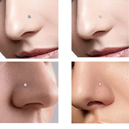 Nose Rings & Studs - 18g, 20g, 22g 14K Gold Bone Nose Studs for Women in Titanium Steel - color: 20g 5pcs Gold Screw Shaped 316L Surgical Steel