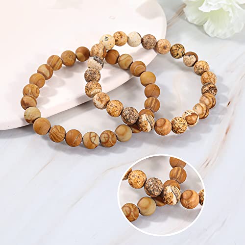 Bivei Natural Crystals Gemstone Healing Stretchy Round Beaded Bracelet | 8MM Semi Precious Beads Bracelet, Handmade Spiritual Jewelry Gift for Women Men,Enhance Positive Energy - color: 8mm Wood Grain Jasper & Picture Jasper (Creativity), size: Medium: 6.