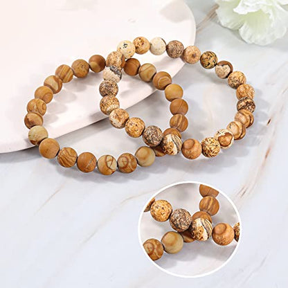 Bivei Natural Crystals Gemstone Healing Stretchy Round Beaded Bracelet | 8MM Semi Precious Beads Bracelet, Handmade Spiritual Jewelry Gift for Women Men,Enhance Positive Energy - color: 8mm Wood Grain Jasper & Picture Jasper (Creativity), size: Small: 6.5