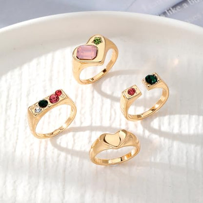 5Pcs Silver Plated Rings Set Female Pearl Heart Pearl Beads Joint Knuckle Rings Dainty Twist Midi Tail Finger Rings Y2k Heart Rings Dainty Faux Pearl Stackable Rings Sets Valentine's Day Xmas Gift - color: 4pcs pink rhinestone