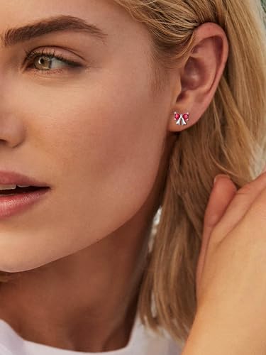 ChicSilver 925 Sterling Silver Bow/Butterfly Earrings for Women Hypoallergenic Birthstone Earrings Dainty Bow/Butterfly Jewelry Gift for Women - color: Bow-July-Ruby