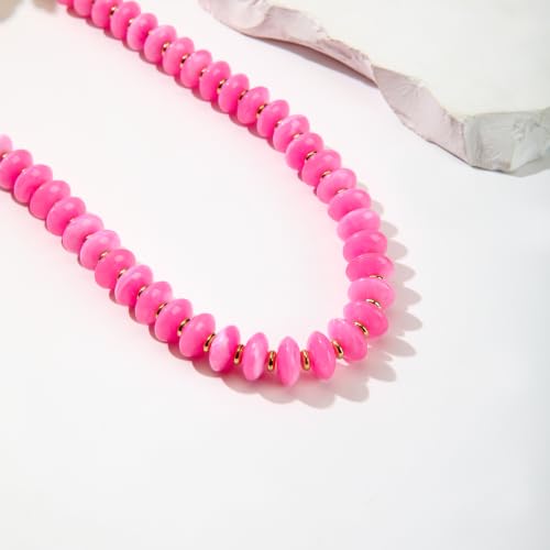 Resin Chunky Beaded Necklace for Women,Vacation Jewelry | Acrylic Beads,Boho Summer Beach Handmade Jewelry,Trendy Bold Statement Beaded Necklace,Birthday Gift for Women - color: Pink