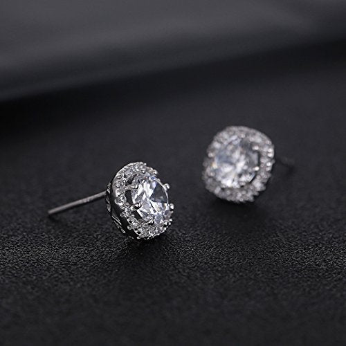 SBLING Platinum Plated Cubic Zirconia/Austrian Crystal Cushion Shape Halo Pendant Necklace/Earrings - color: Match Earrings-Cubiz Zirconia