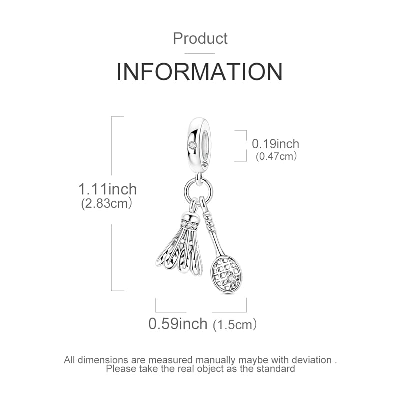 925 Sterling Silver Charms for Bracelets and Necklaces Beads Jewelry Charms for Women - color: Badminton Charm